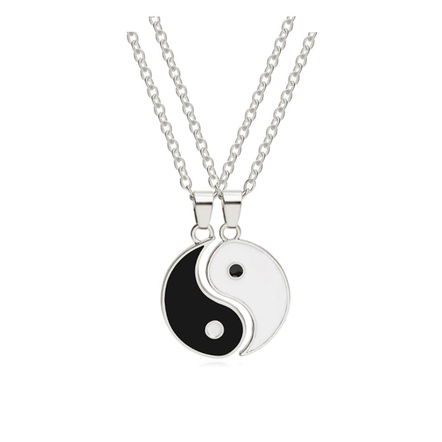 Yinyang Pendant Necklace 2Pcs - Sliver