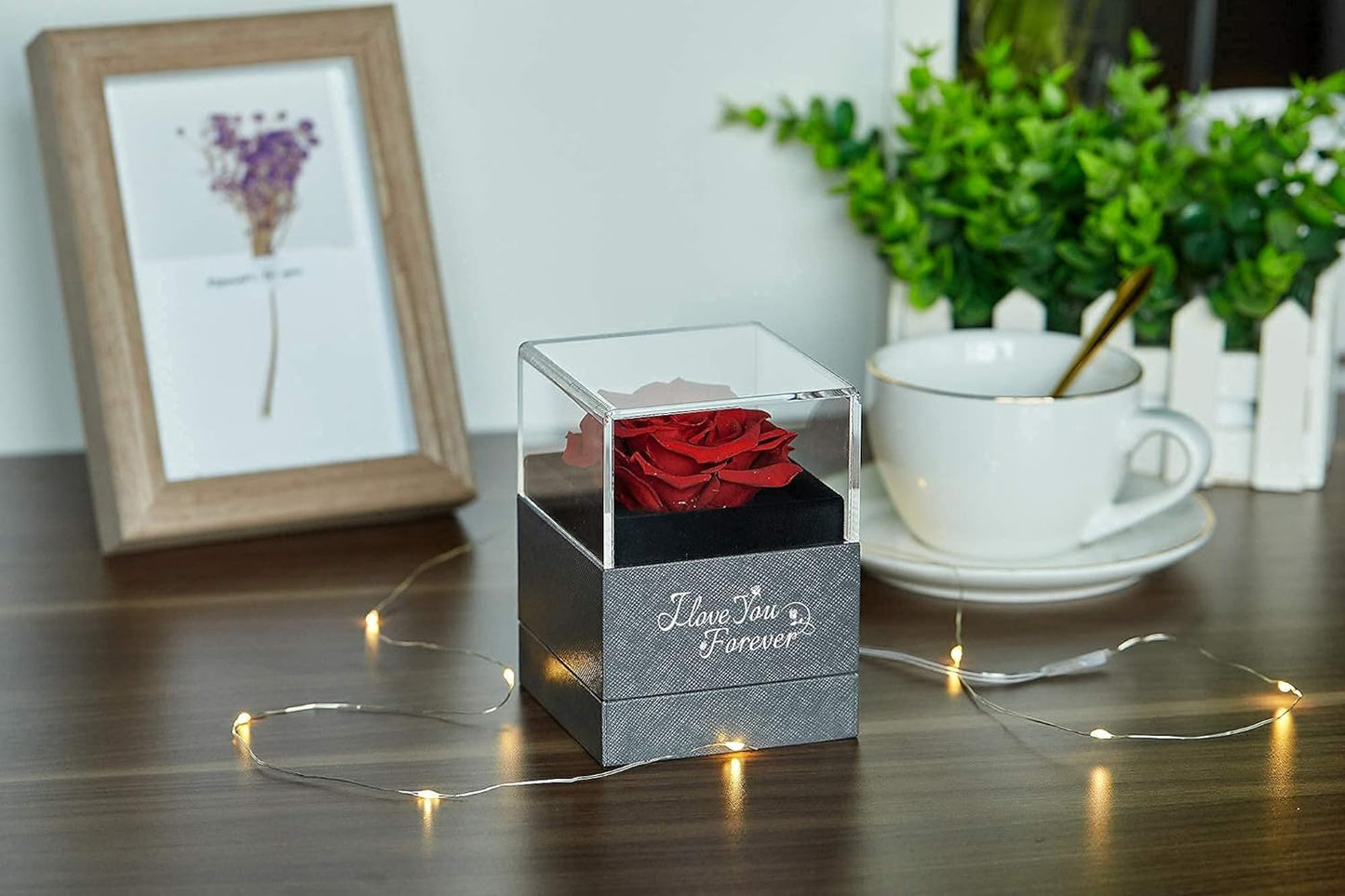 Preserved Real Rose with I Love You Necklace